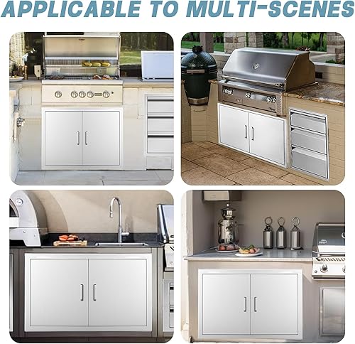 Miniatura 6 de Puerta de cocina al aire libre, 36" W21 H, puerta doble de barbacoa de acero inoxidable, isla o acceso a la cocina al aire libre