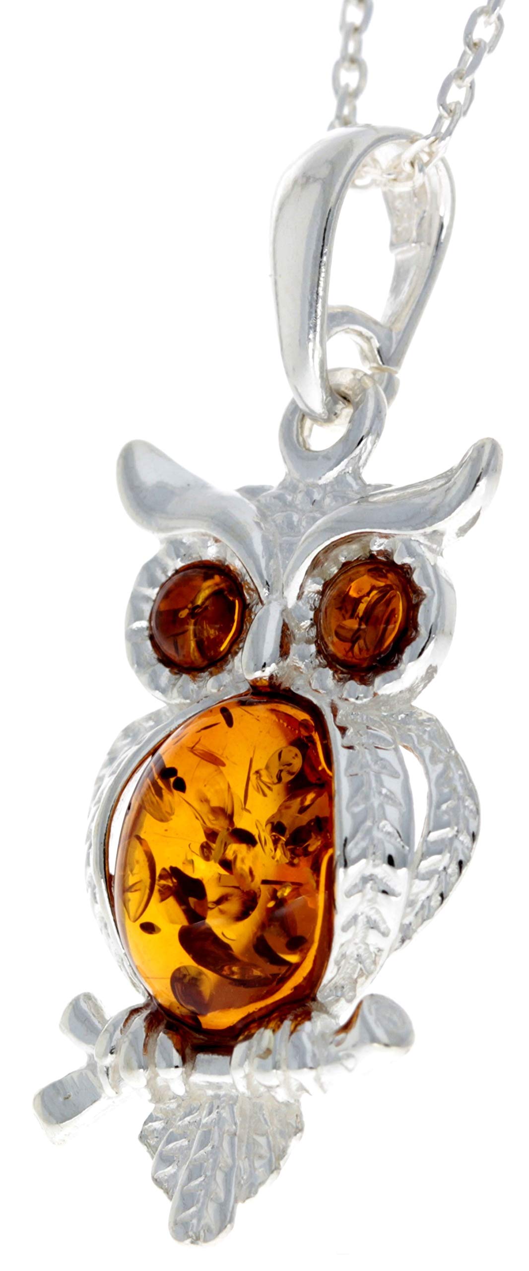 Noda GL359 - Ciondolo a forma di gufo, in vera ambra baltica e argento Sterling, senza catenina, Pietra Argento sterling Resina, Ambra