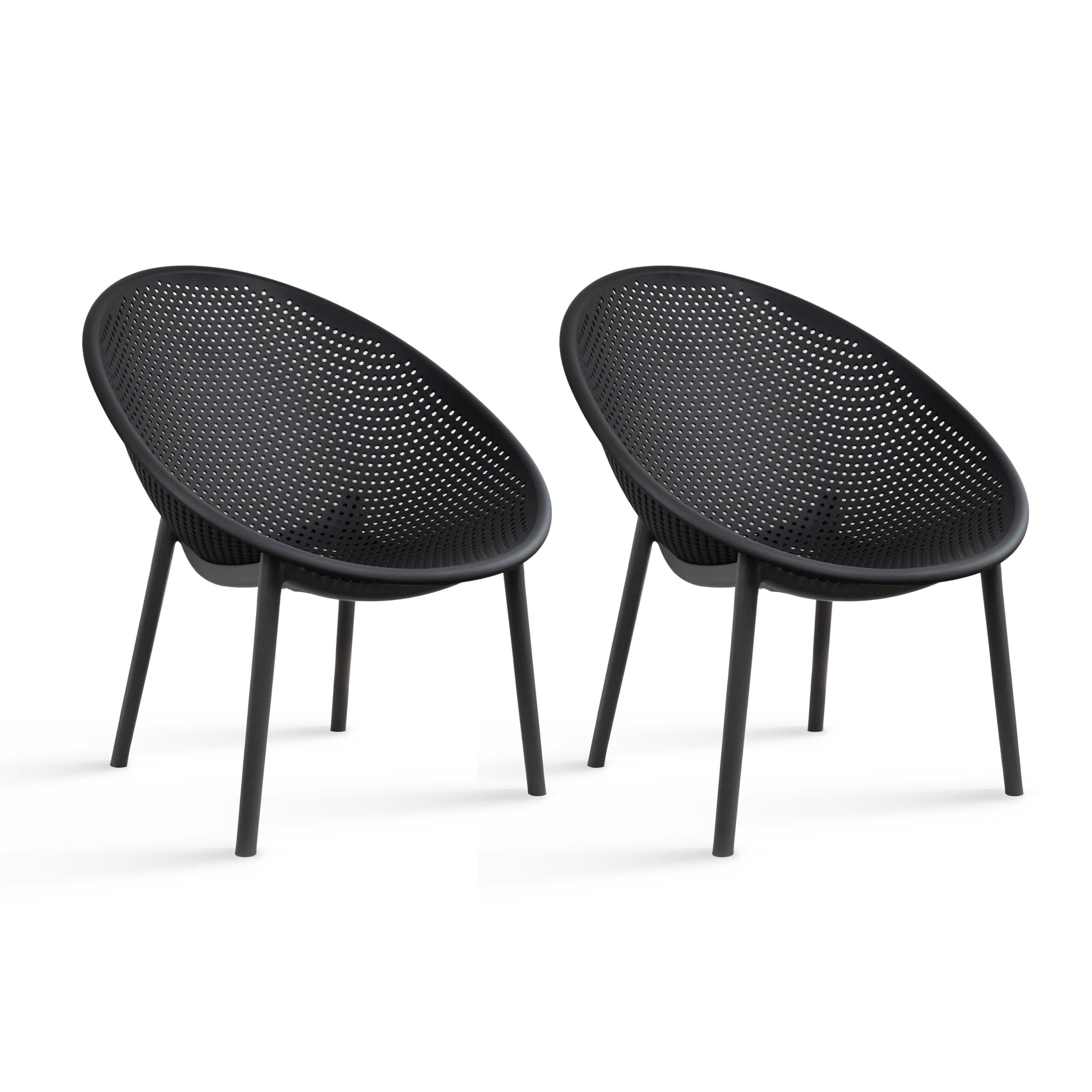 2xhome Set of 2 Modern Oval Chairs, Contemporary Accent Lounge Chairs with Perforated Breathable Egg Shaped Pod Seat for Kitchen, Dining, Patio, Indoor Outdoor, Black