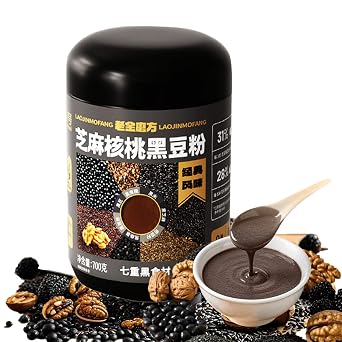 KachiKachi Black Sesame Walnut Bean Powder - 24.7oz 700g | No Sugar Added | Mixed 10 Grains | Drink after Brewing, Chinese Instant Breakfast Powder, Black Sesame Paste as Soup Porridge Congee Drinking