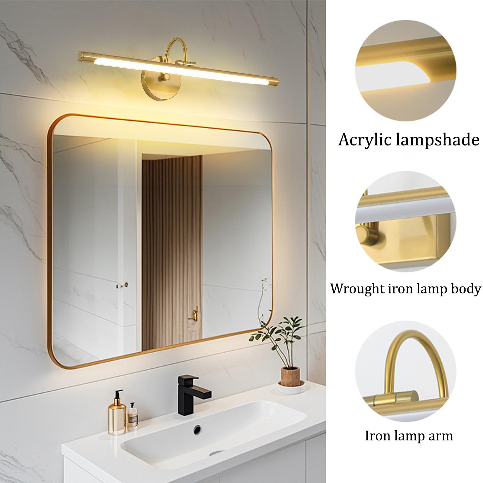 LED Spiegelleuchte Badezimmer Wandleuchten Modern Minimalistisch Wandbeleuchtung Bildbeleuchtung Metall Wandleuchte für Badschrank Schminktisch Wohnzimmer Schlafzimmer (Bronze Weißes Licht,80cm)