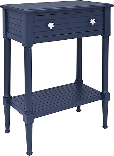 Miniatura 1 de Linon Raleigh - Mesa decorativa azul marino con almacenamiento y extravagantes tiradores de cajón de estrellas de mar, 30.25 pulgadas de alto