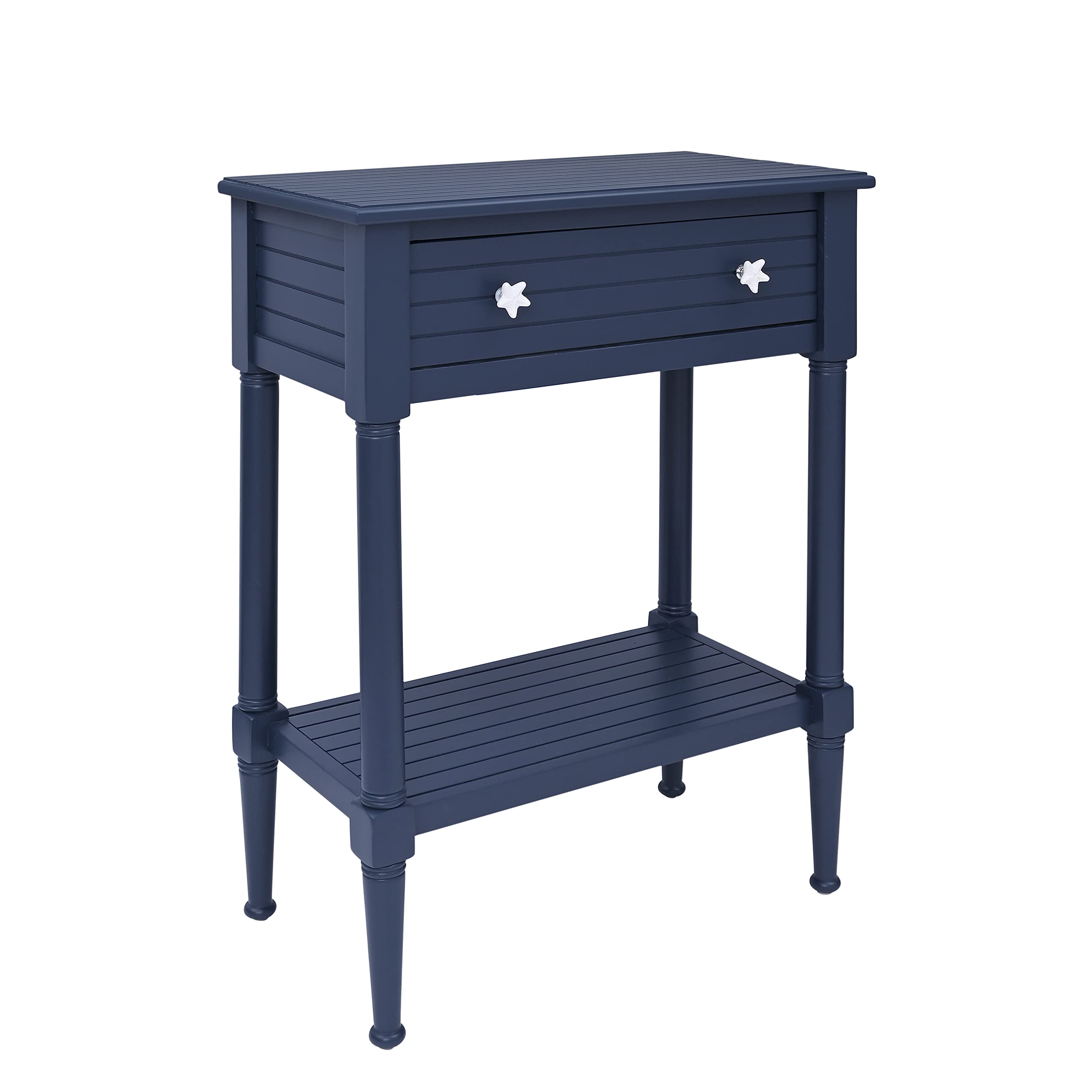 Linon Raleigh Navy Accent Table with Storage and Whimsical Starfish Drawer Pulls, 30.25" Tall