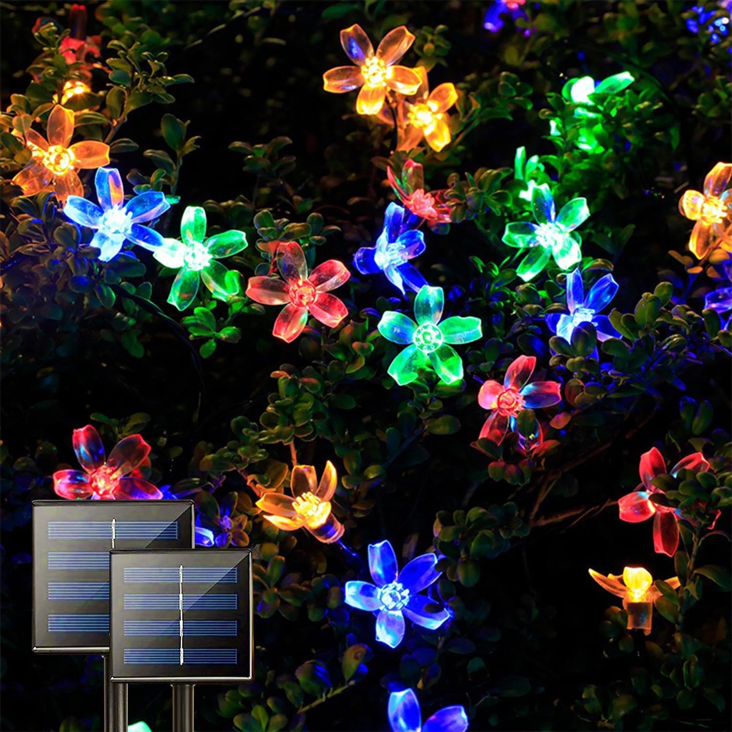 Solar String Flower Lights Outdoor 2Pack 200 LED 80Ft MultiColor Fairy