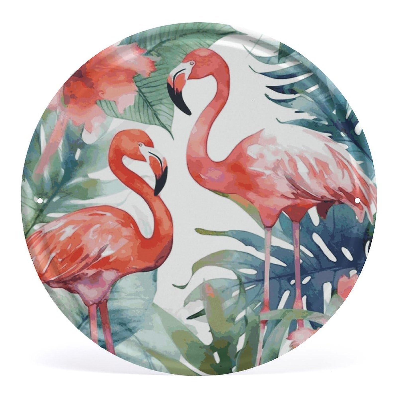 Fodpand Style Flamingos Watercolor Tropics Round Wall Art Hanging Decorations, Wall Decor Modern Minimalist Artwork, Tin Sign Hanging Picture For Living Room, Bedroom, Office, Hallway, 11.8X11.8 Inch