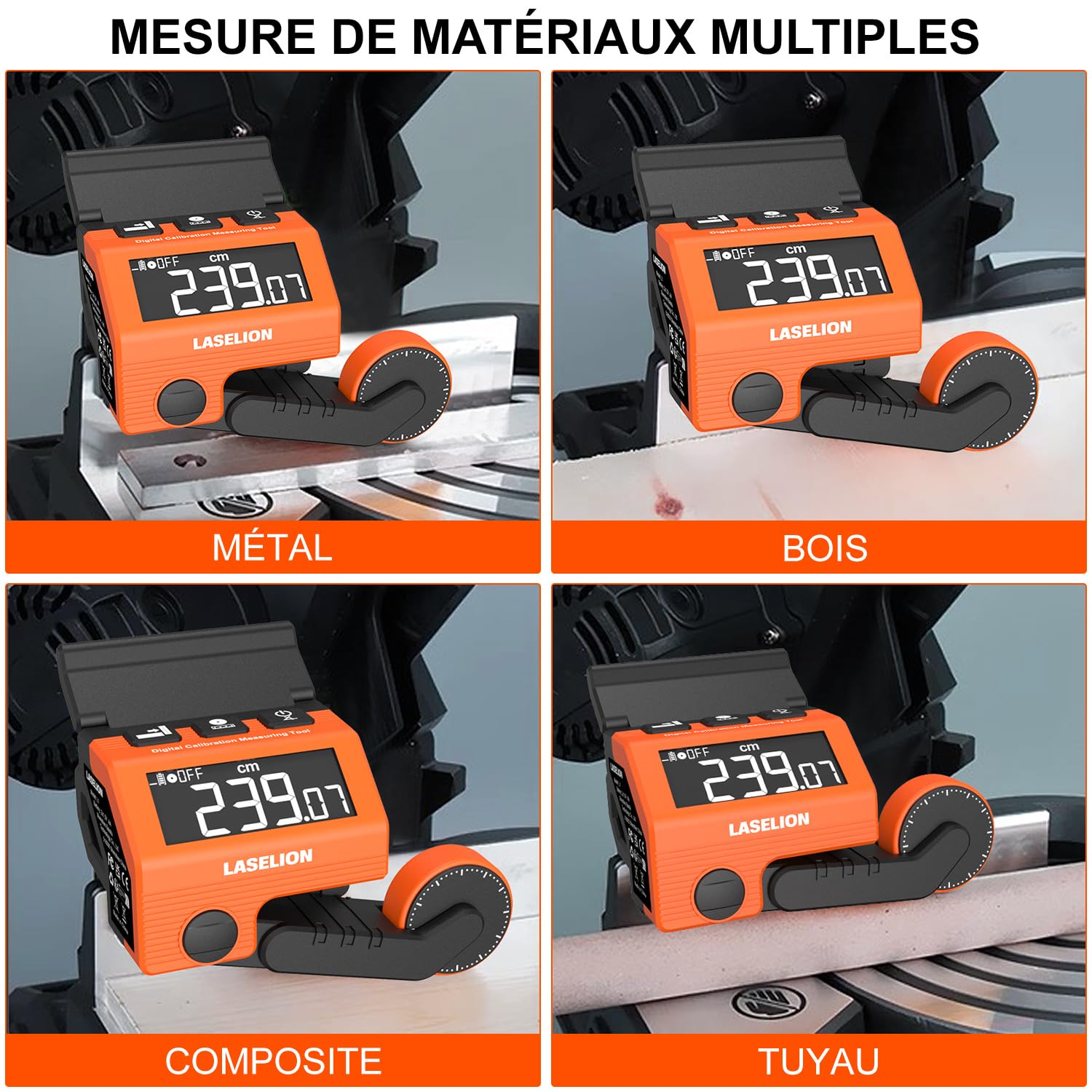 LASELION Outil de mesure numérique pour scie à onglet, jauge précise de butée de scie avec pince réglable, calibrage d'angle et de décalage pour le travail du bois et du métal L1