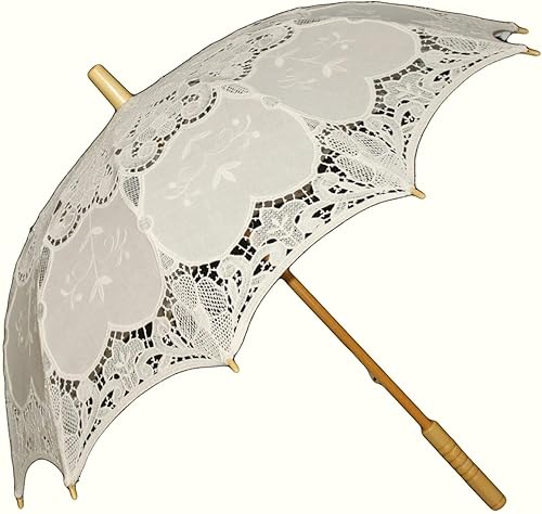 Paraguas grande de encaje marfil de 35 pulgadas con diseño elegante y mango de madera, sombrilla para novia y ducha