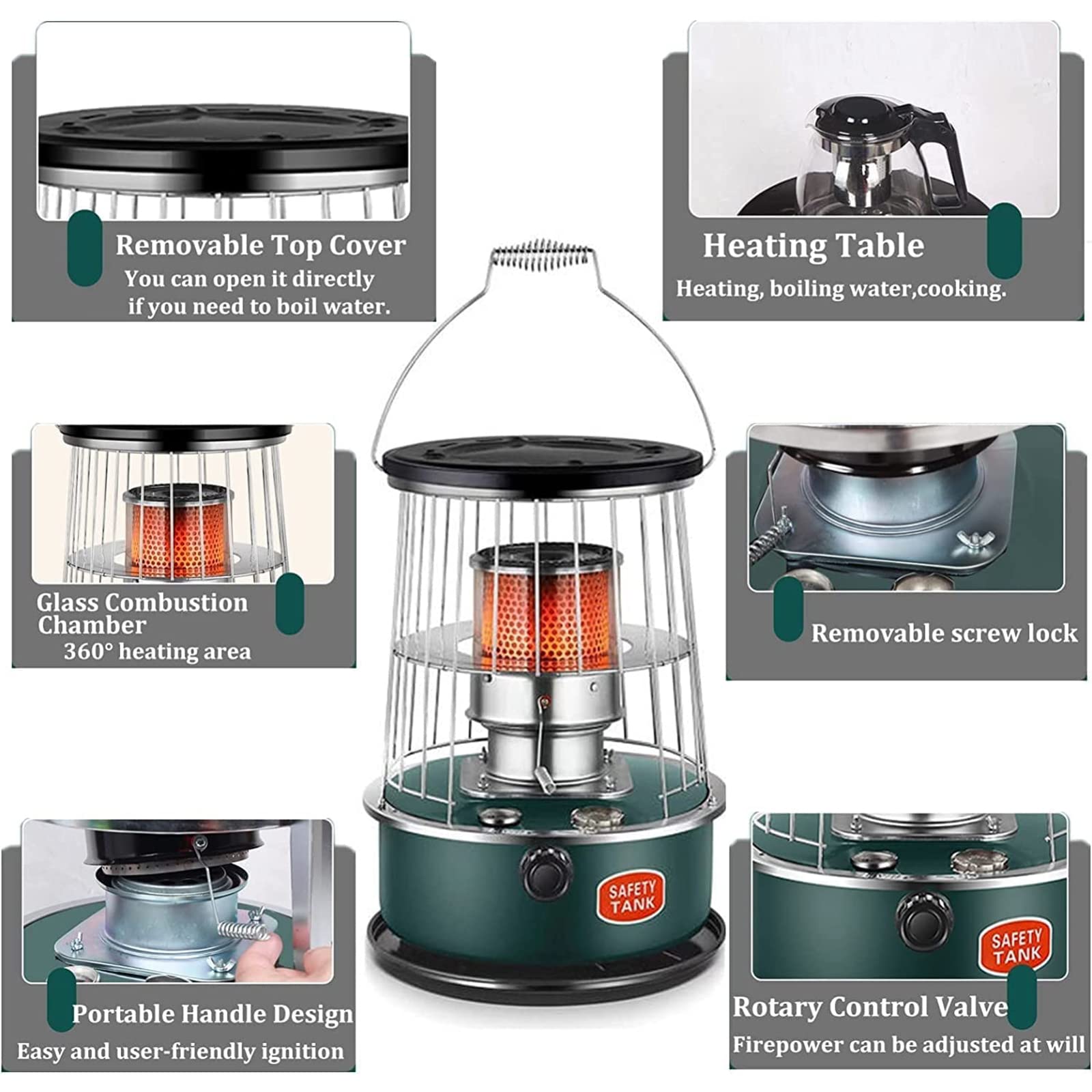 Chauffage à Kérosène D'intérieur 9000 BTU, Portable, Noir – Chauffage Sans Fil Pour La Maison, Le Garage, La Cave Et Le Camping