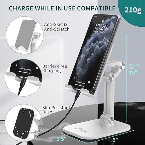 Miniatura 3 de iFine Soporte plegable ajustable para teléfono celular compatible con iPhone 12 y todos los teléfonos inteligentes, soporte móvil resistente,