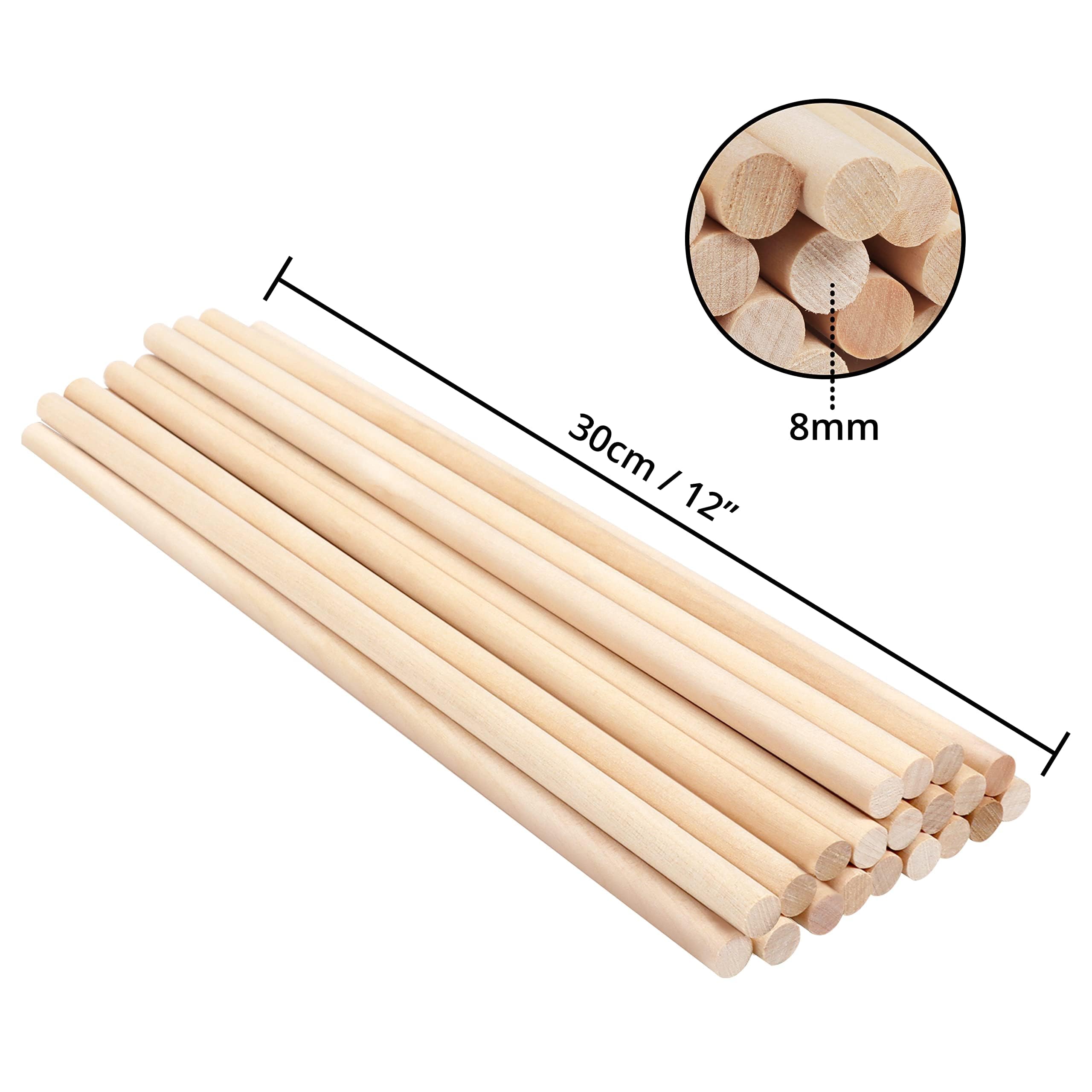 Tasselli lunghi 21 mm x 30 cm x 5 aste in legno di pino liscio e