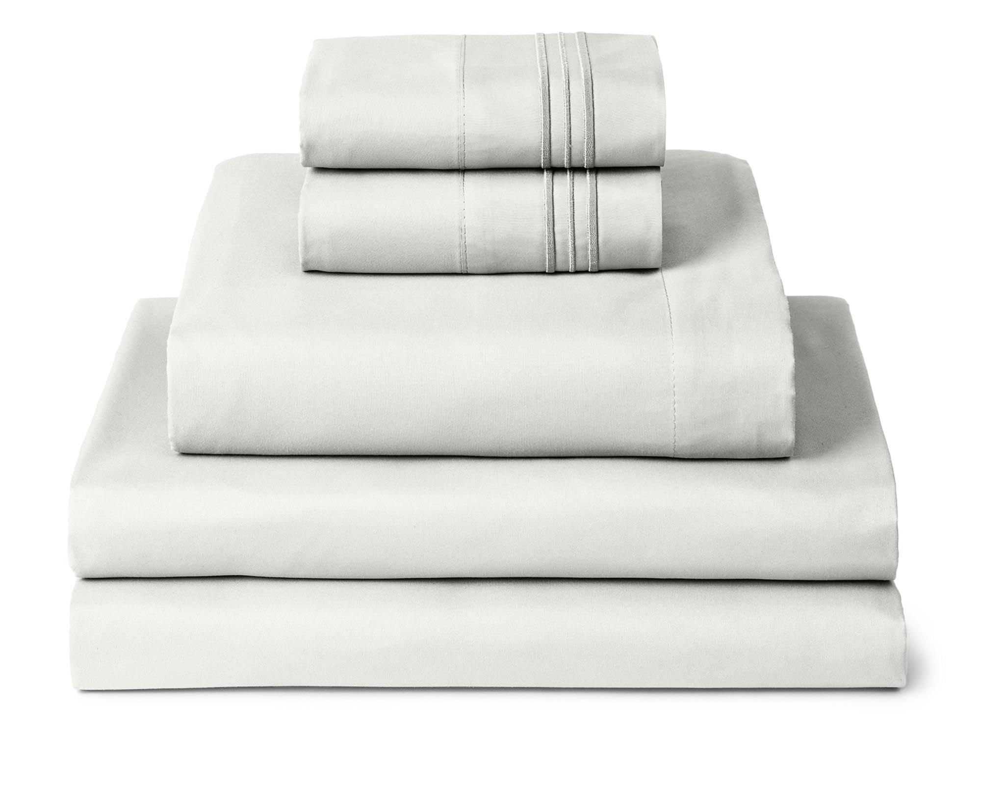 Mellanni Split King Sheets Set - 5 PC Iconic Collection Bedding - Hotel Luxury, Extra Soft, Cooling Bed Sheets - Wrinkle, Fade, Stain Resistant (Split King, Ivory)