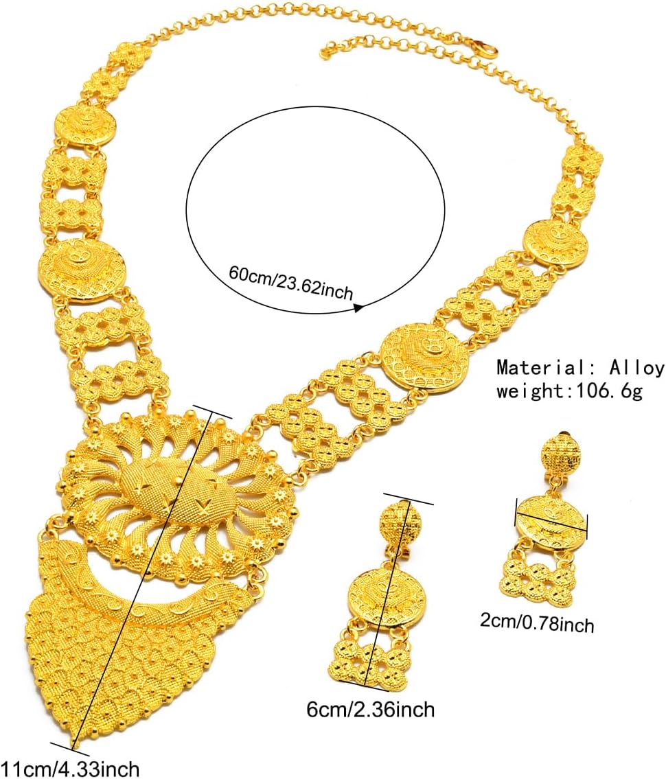 Dubai Indian Necklace Earrings Big Pendant Jewelry Set For Women 24K Gold Plated Nigeria African Bridal Wedding Party Jewellery Gifts - Image 6
