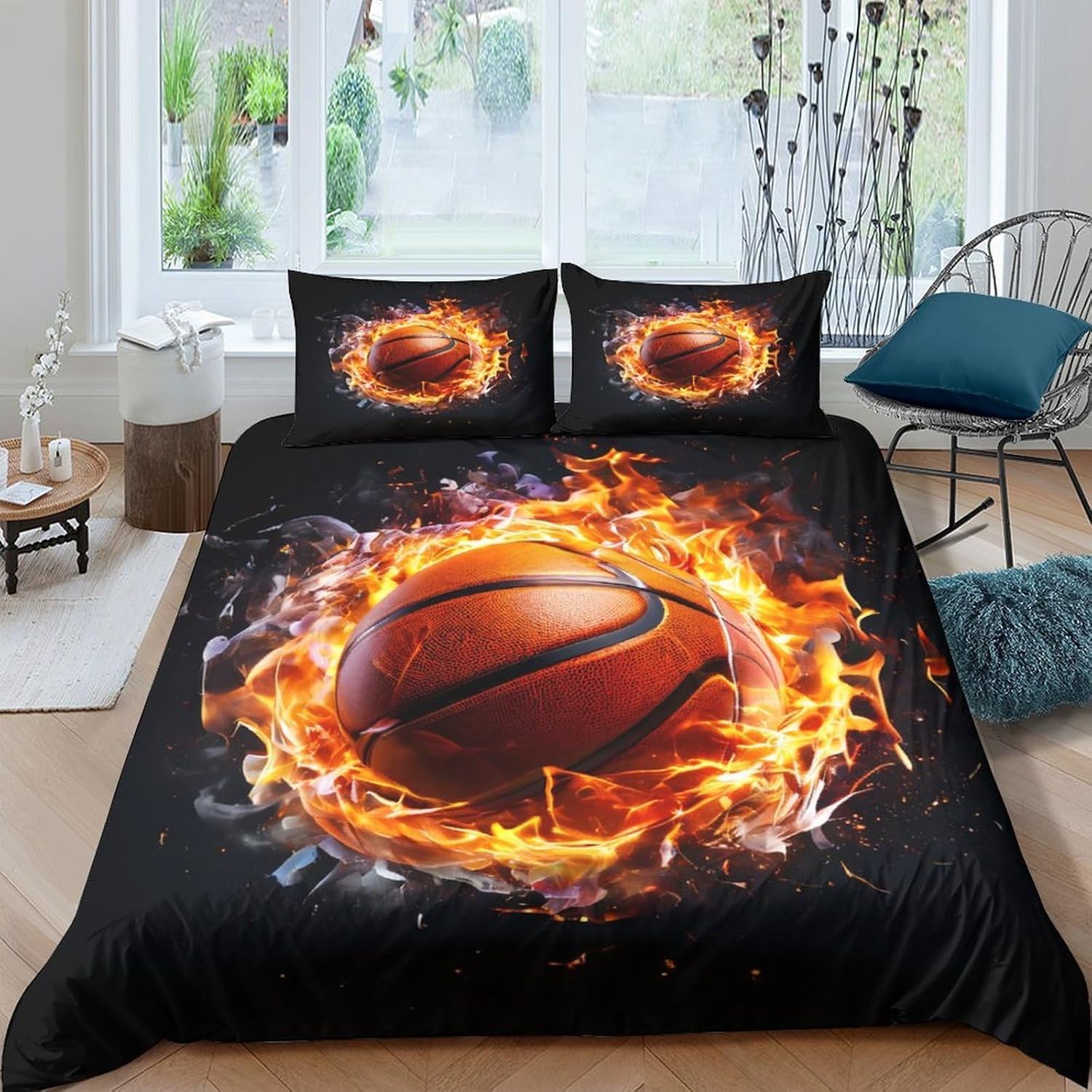 Ropa De Cama 90X190 Cm Baloncesto 3D Colcha Cama, Premium Poliéster Microfibra Conjuntos De Ropa De Cama con Cremallera Oculta, para Niños Muchachos -Dormir Confort -68434036352