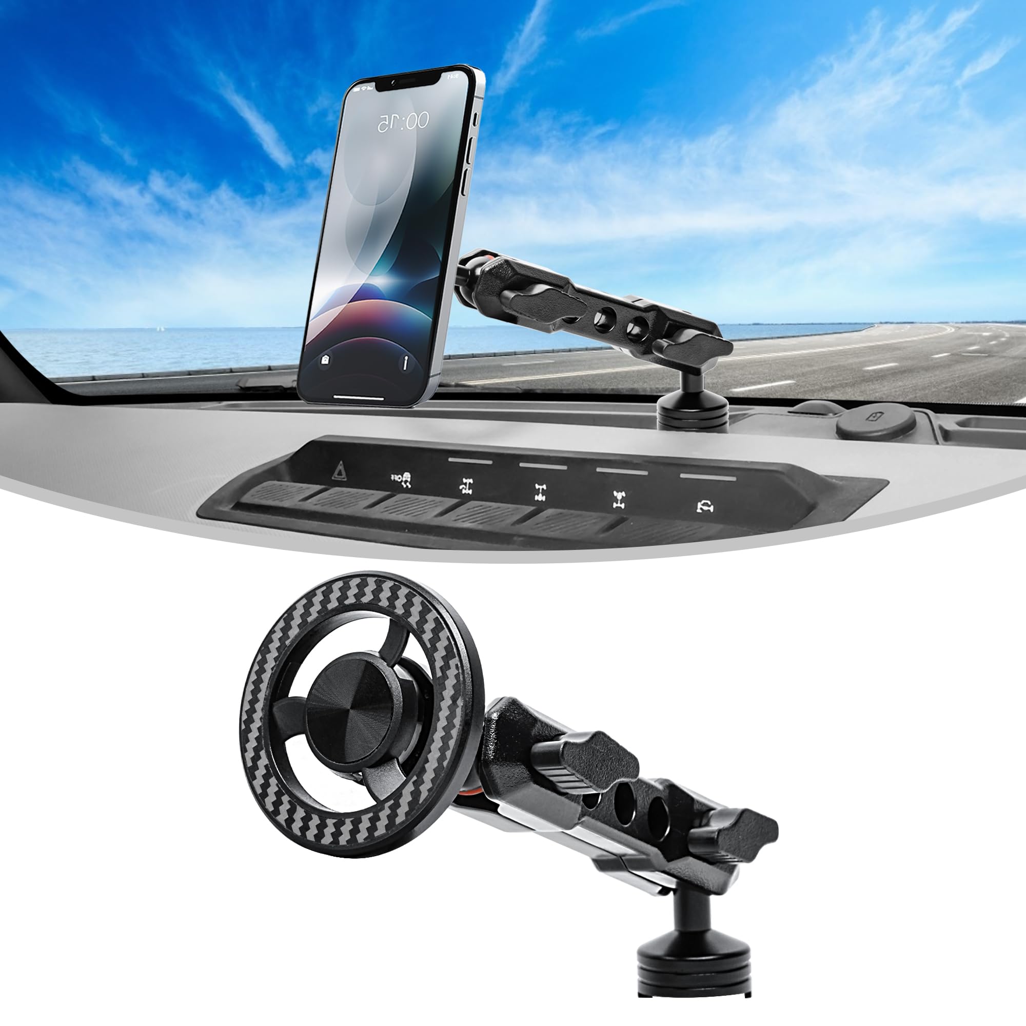 Soporte magnético para teléfono para Ford Bronco 2021-2026 2/4 puertas ajustable 360°, para accesorios Ford Bronco, tornillos OEM instalación de montaje en tablero (no para Bronco Sport)