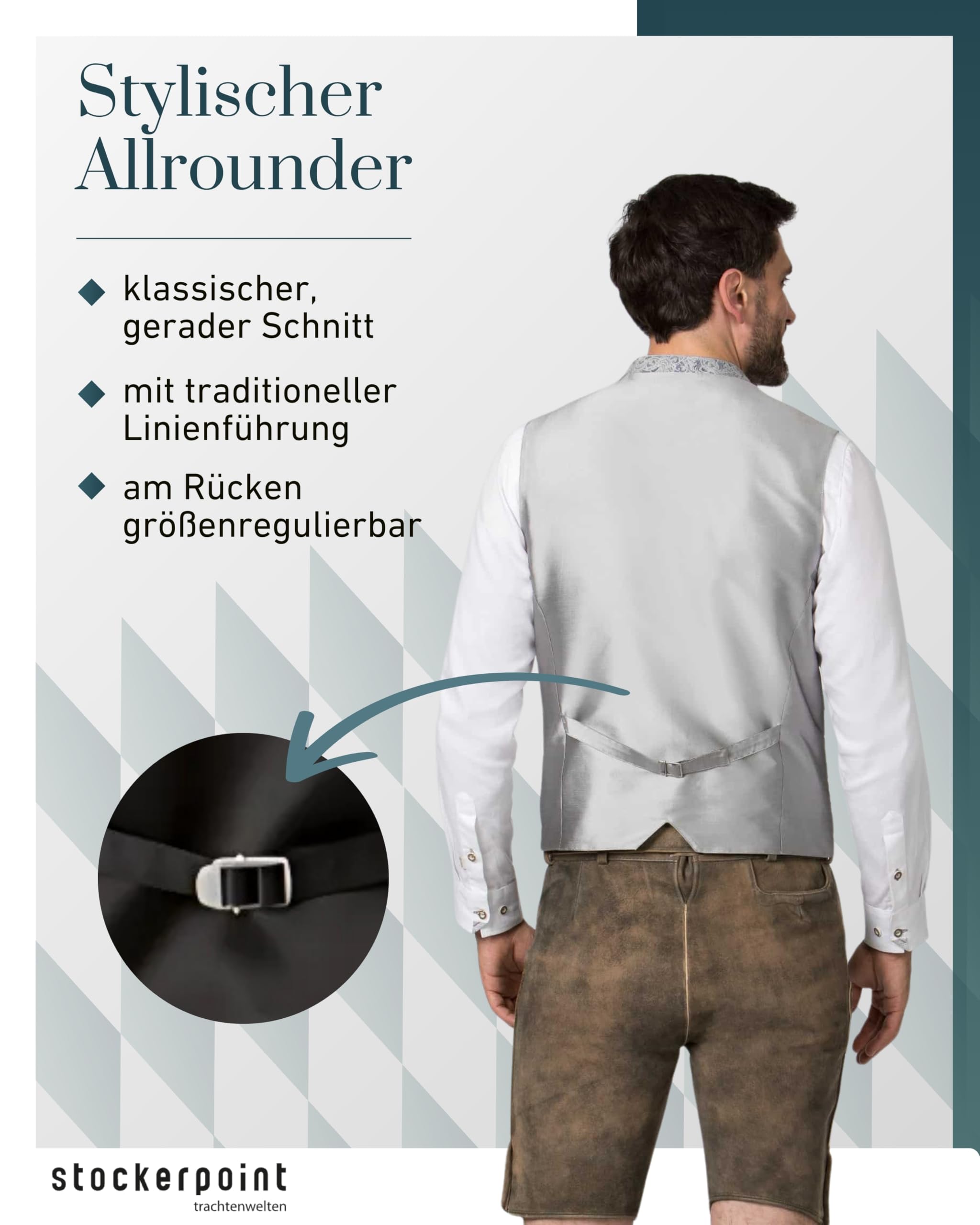 Stockerpoint Herren Trachtenweste Ramiro I Größen 44-60 I Traditionelle & hochwertige Weste mit verstellbarem Riegel I Perfekt für Trachten & Festlichkeiten