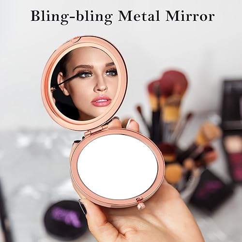 Miniatura 5 de Espejo cosmético compacto con aumento de 6 piezas, mini diamante, 1X2X, espejo de maquillaje de 2.75 pulgadas, bolsillo redondo, maquillaje de