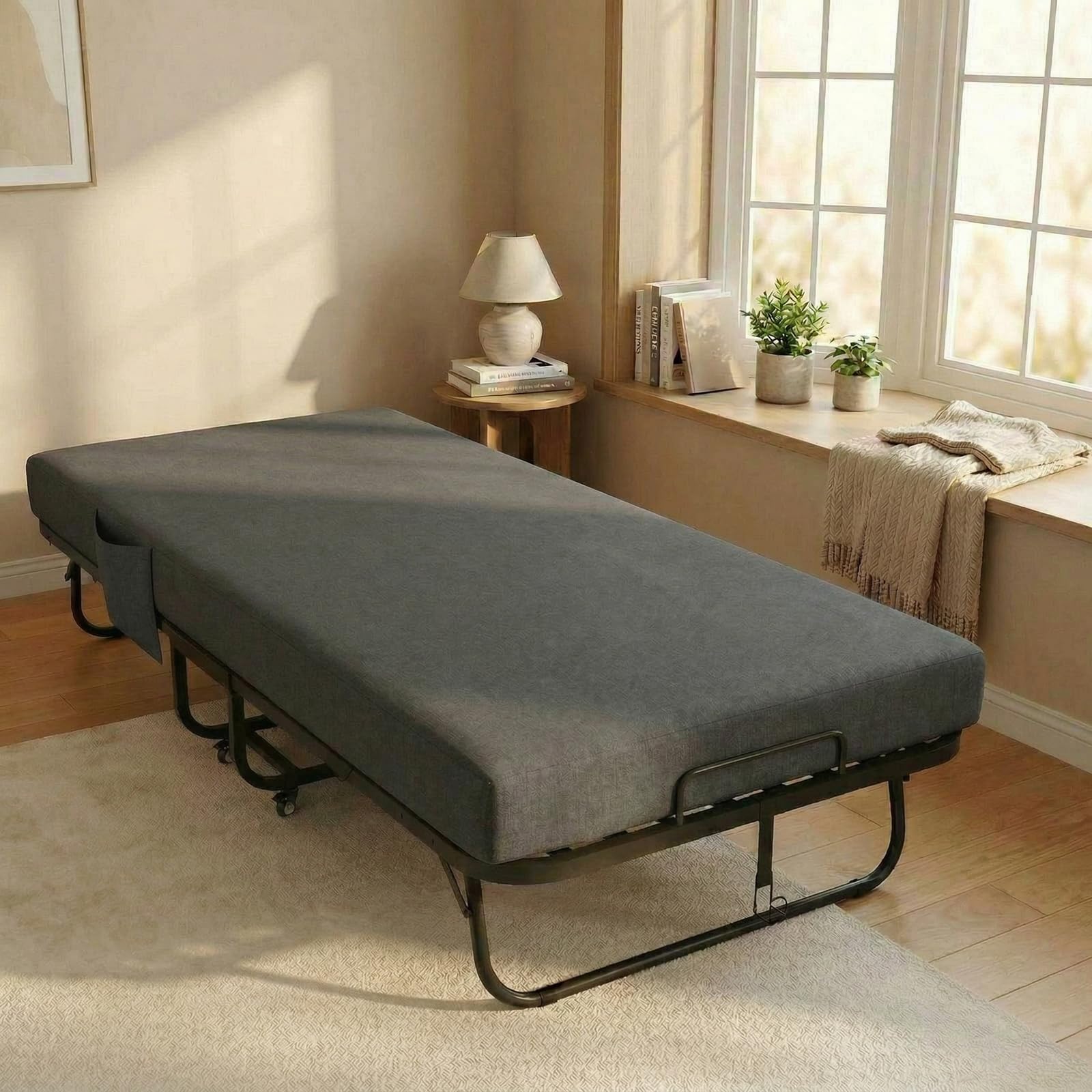VOWNER Klappbett 200x90cm, Klappbares Gästebett für Erwachsene mit 13 cm Schaumstoff Memory-Matratze, Schutzhülle, Stabiler Metallrahmen und Rollen, Reisebett bis 200 kg belastbar