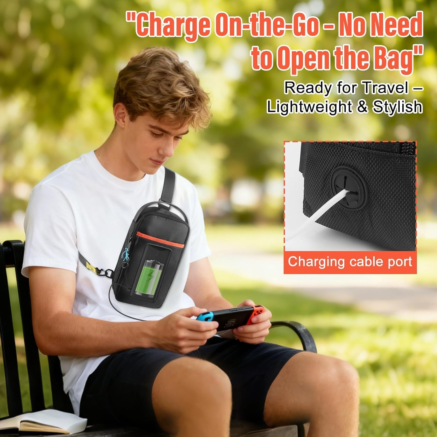 Sling Crossbody Bag for Nintendo Switch 2/Steam Deck/PlayStation Portal, Large Portable Shoulder Crossbody Bag with USB Charging Port and 16 Game Card Slots,Holds Console & Accessories,Black