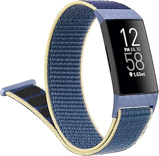 Vanjua Bands for Fitbit Charge 4 / Fitbit Charge 3, Soft Nylon Sport Loop Wristband Replacement Bracelet for Fitbit Charge 4 / Fitbit Charge 3 / Charge 3 SE Fitness Tracker Women Men (Blue)