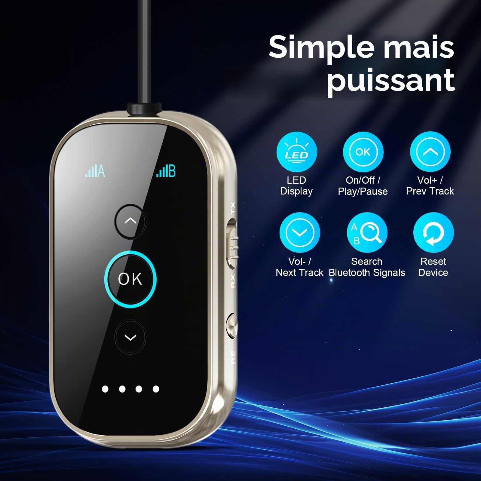 Adaptateur Bluetooth 5.4 Émetteur Récepteur, SINZONEu® 2-en-1 Audio sans Fil avec Double Lien, aptX HD pour Avion, TV, Voiture, Supporte 2 Casques Simultanément