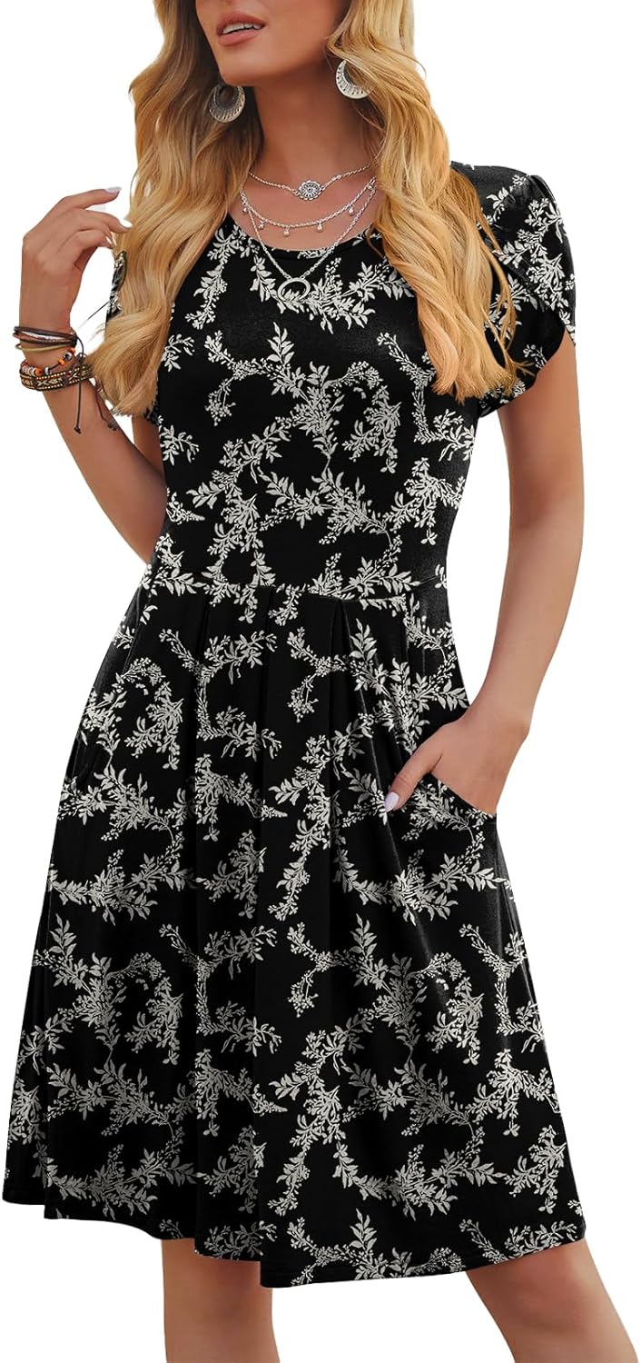 Women's Summer Dresses Crewneck Short Sleeve Casual Dress with Pockets