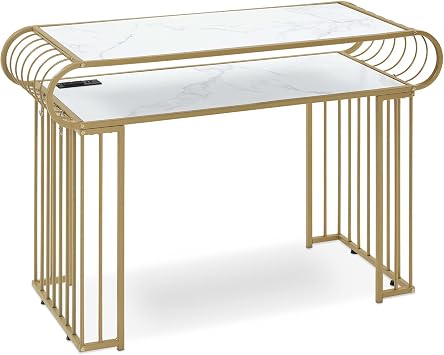 BarberPub Manicure Table with Build-in Power Strip, 2 Sockets, 2 USB Ports, Nail Tech Desk with Metal Frame 2430