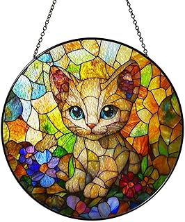 Stained Glass Burmese Ornaments Suncatcher - Burmese Decor Gifts for Women Men Animal Lovers - Window Hanging Decorations for Home Wall Kitchen - Christmas Birthday Housewarming Gift