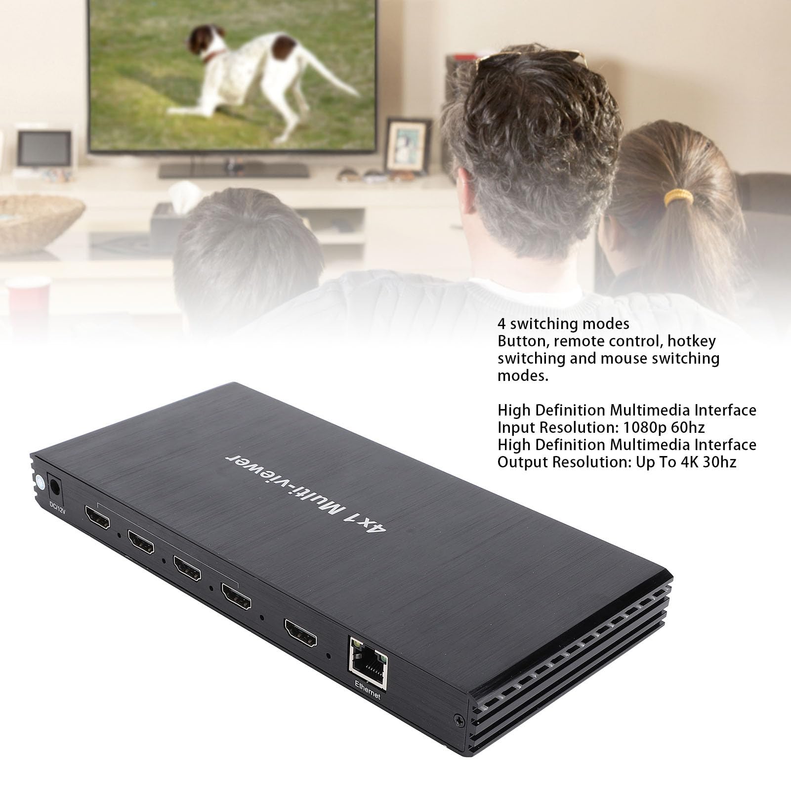 Conmutador Multivisor HDMI 4K 4x1, Conmutador Multivisor HDMI sin Interrupciones 4 en 1 Salida con Control Remoto IR, 1080p 60 Hz para Cámaras de Seguridad, HDTV, PC, Proyectores