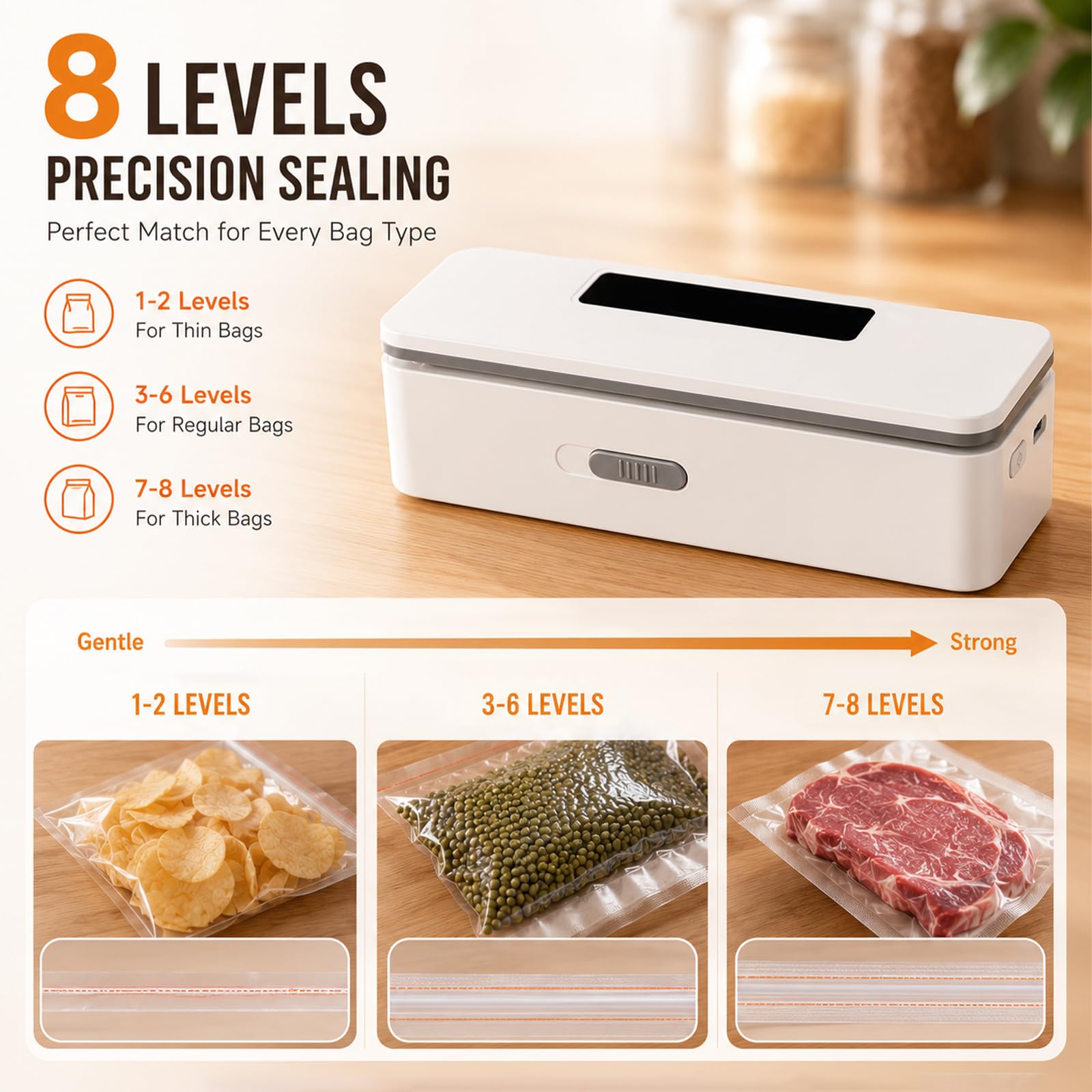 Mini Sigillatrice Sacchetti Ricaricabile USB C Sigillatore Termico con Cutter e Magnete 8 Livelli Regolabili Macchina per Conservazione Alimenti Cucina Campeggio Viaggio