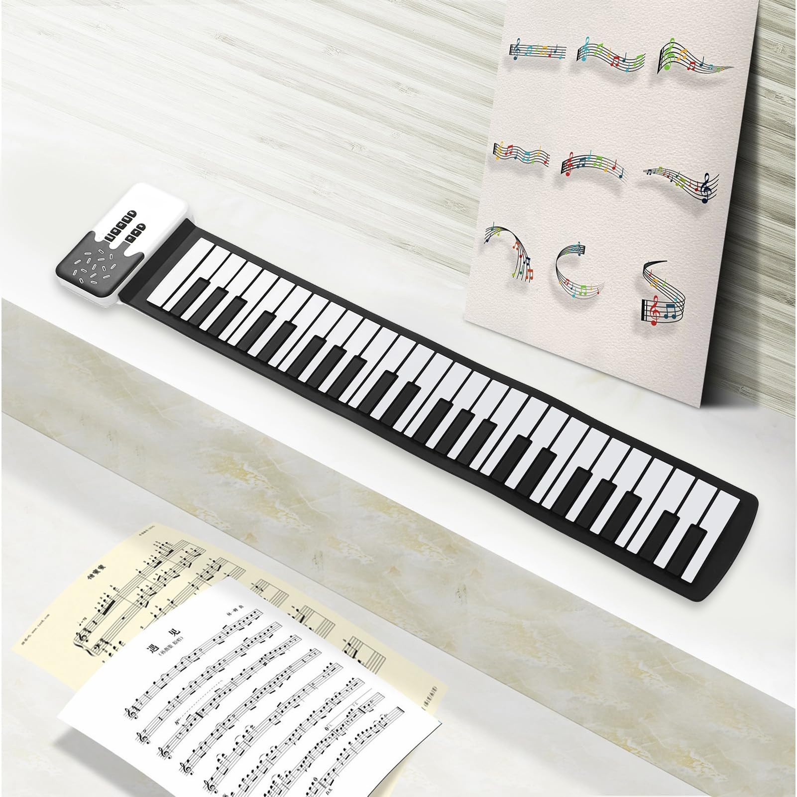Pianoforte Elettronico a 49 Tasti Arrotolato a Mano Pianoforte Elettronico a Mano con Altoparlante Tastiera Pieghevole Piano Elettronico Flessibile per L'intrattenimento