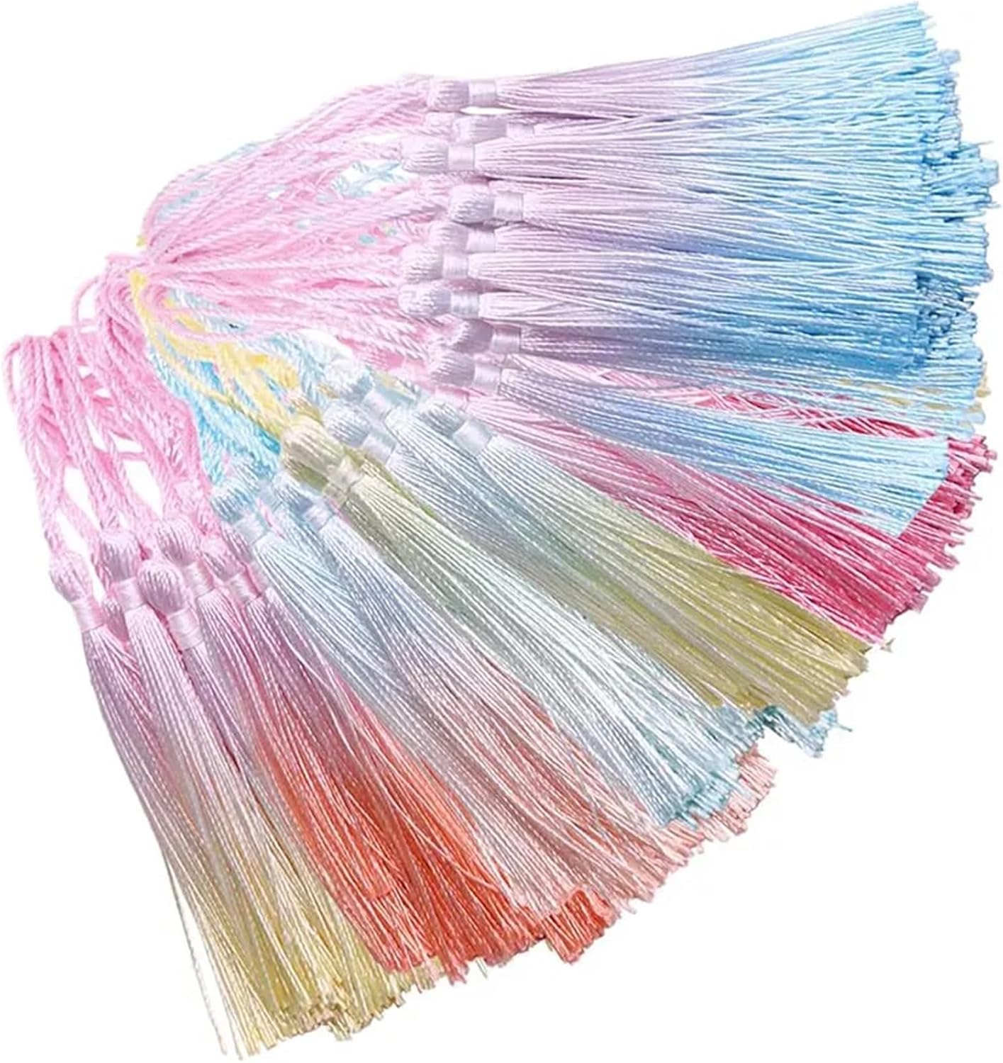 Tassel Decorative Cord Gradient Tassels Silk Bookmark with Cord Loop Rainbow Tassel for Jewelry Making DIY Souvenir Decor(Color 22,100Pcs)
