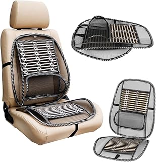 Natural Bamboo Comfort Cooling Seat Cover with Lumbar Back Brace Massage Support Cushion, Ventilated Breathable Chair Cushion Universal Fit for Car SUV