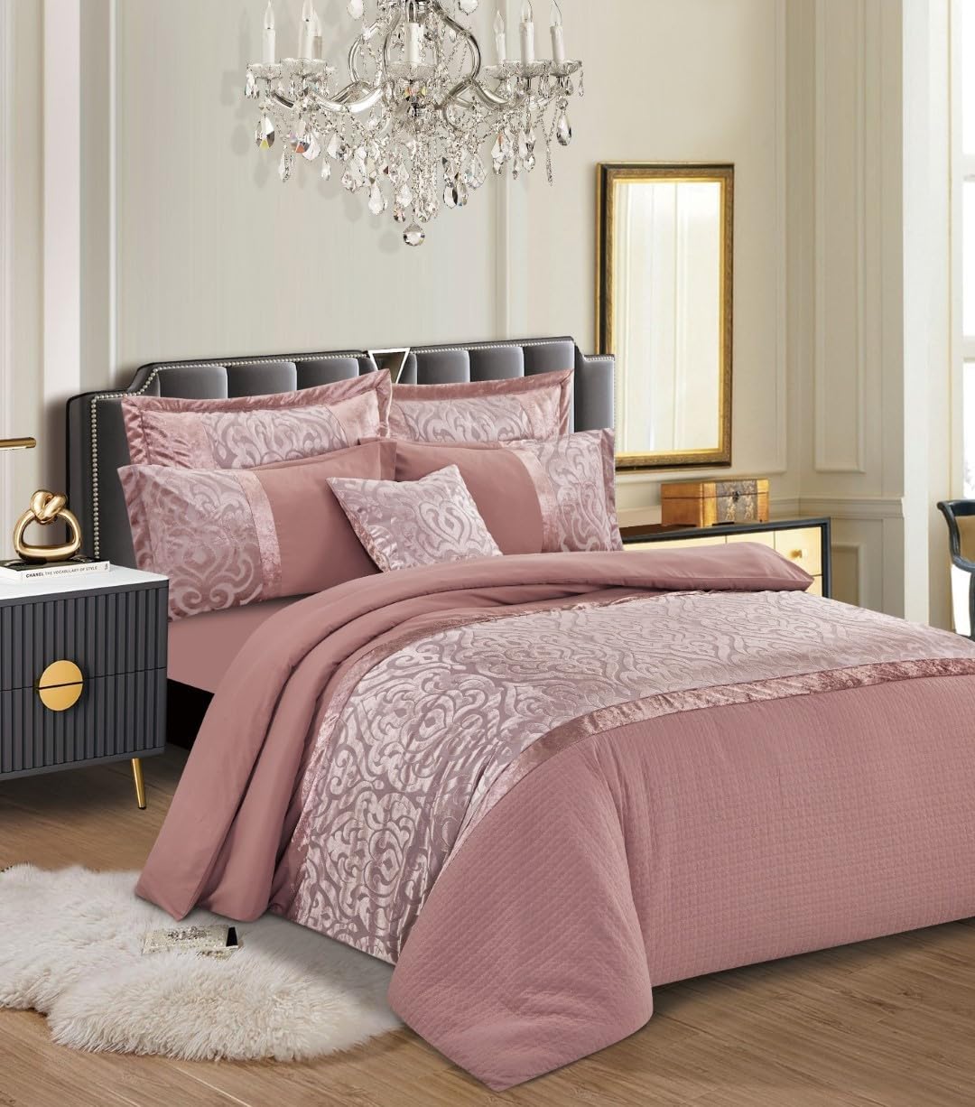 PRIME LINENS 3 Piece Infinix Duvet Cover Set – Soft Jacquard Velvet – Bedding Quilt Cover Set with Pillow Cases Hypoallergenic Machine Washable (Pink, Super King)