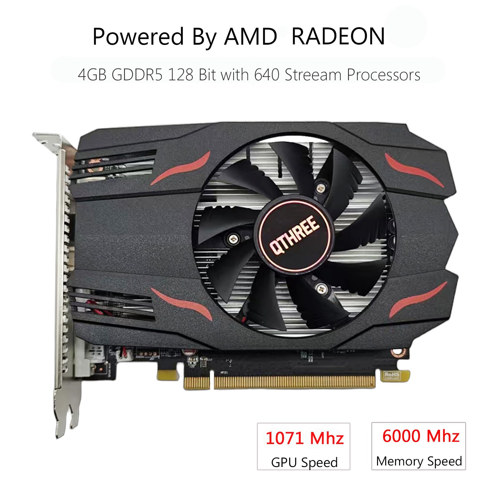 QTHREE Radeon RX 550 4GB Scheda grafica,GDDR5 128-Bit,DP/HDMI/DVI-D,Scheda video del computer per lavorare su PC,ITX GPU,PCI Express 3.0X8,DirectX 12