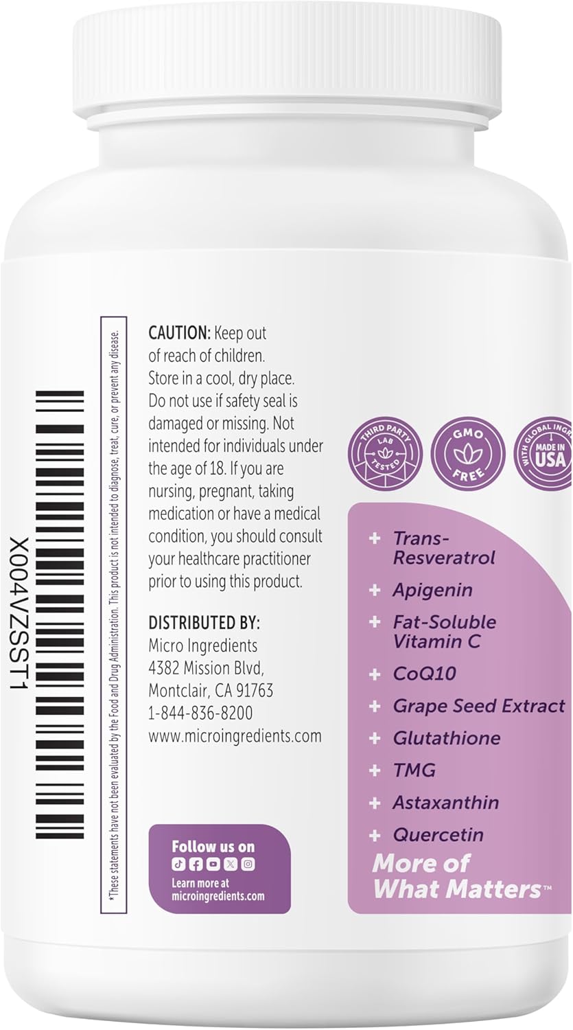 Micro Ingredients NMN Complex 1000mg Per Serving, 120 Veggie Capsules | 10-in-1 with Nicotinamide Mononucleotide, Resveratrol, CoQ10, Quercetin & Glutathione | NAD+ Supplement Precursor | Filler Free - Image 7