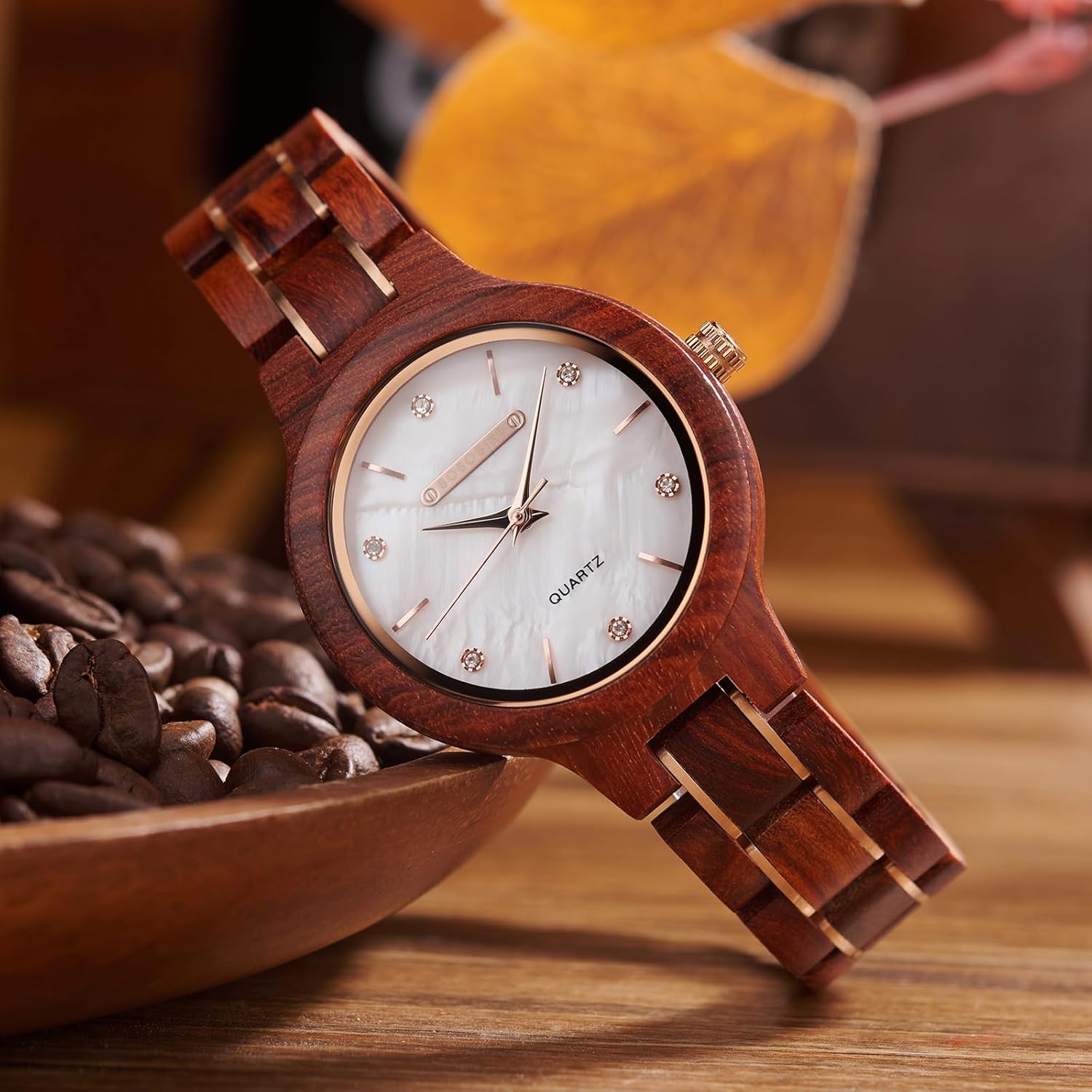 BOBO BIRD Women's Wooden Watches | Analog Watch | 35mm Case | Hardlex Crystal | Folding Clasp with Mother-of-Pearl Dial for Ladies