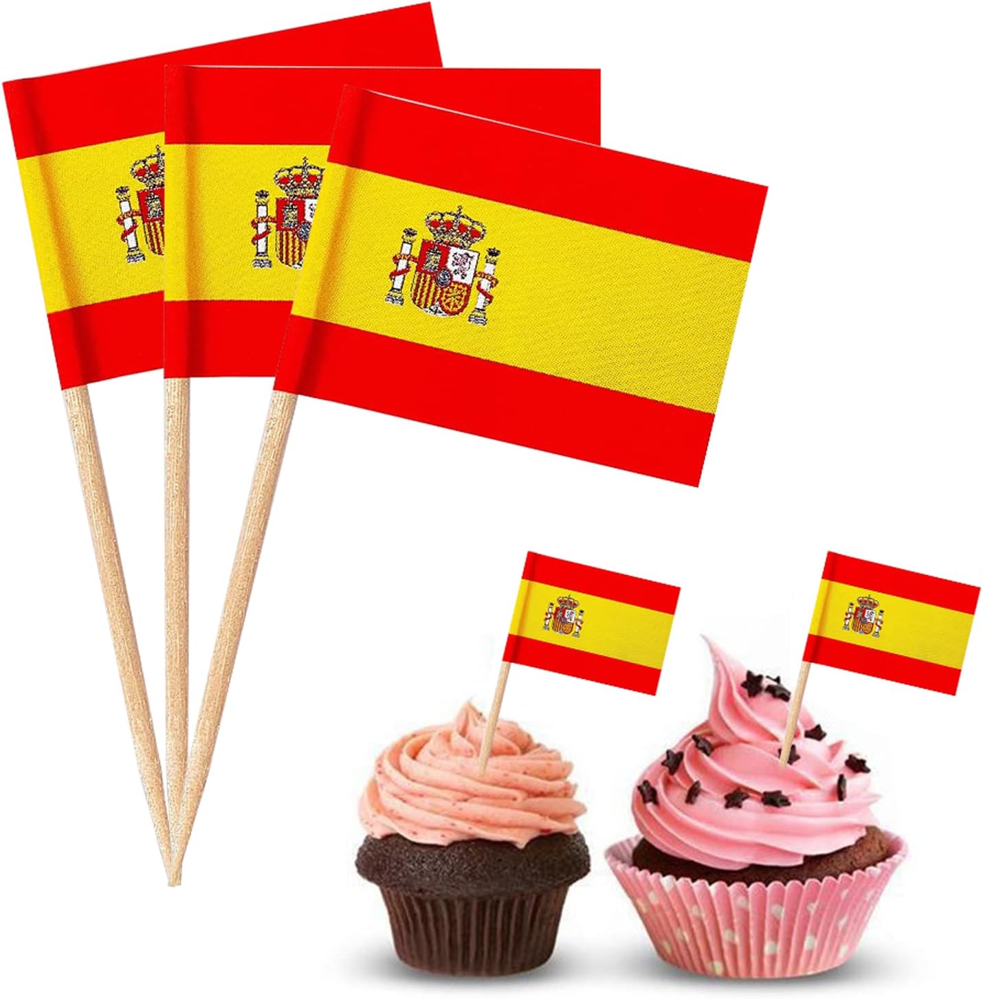 Spain Toothpick Flag, Cupcake Flag, 100 Pieces Spanish Cocktail Sticks, Mini Stick Cupcake Toppers, Food Toothpick Flags, Cupcake Toothpicks Flag, for Sandwich Food Cupcake Party Pub Decoration)