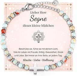 Kommunion Geschenke für Mädchen Kreuz Armband - Naturstein Armbänder mit Kreuz für Kinder Jugendlicher, Kinderarmband für Geburtstag Ostern Konfirmation Firmung Erstkommunion Geschenke für Mädchen