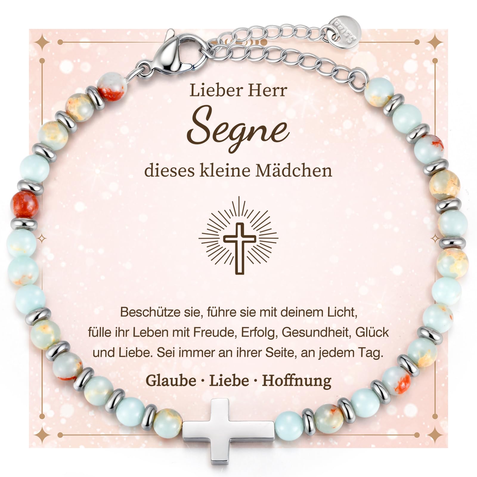 Kommunion Geschenke für Mädchen Kreuz Armband - Naturstein Armbänder mit Kreuz für Kinder Jugendlicher, Kinderarmband für Geburtstag Ostern Konfirmation Firmung Erstkommunion Geschenke für Mädchen