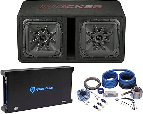 Miniatura 1 de KICKER 45DL7R122 L7R 12" Subwoofers duales+paquete de subcaja ventilada con amplificador mono Rockville+kit de amplificador (3 artículos)