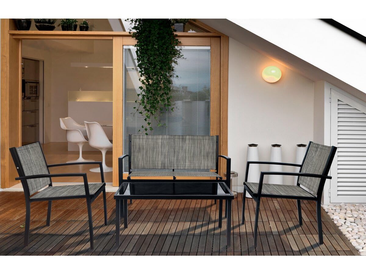 Salon de Jardin Bas Lino - 4 Places - Gris