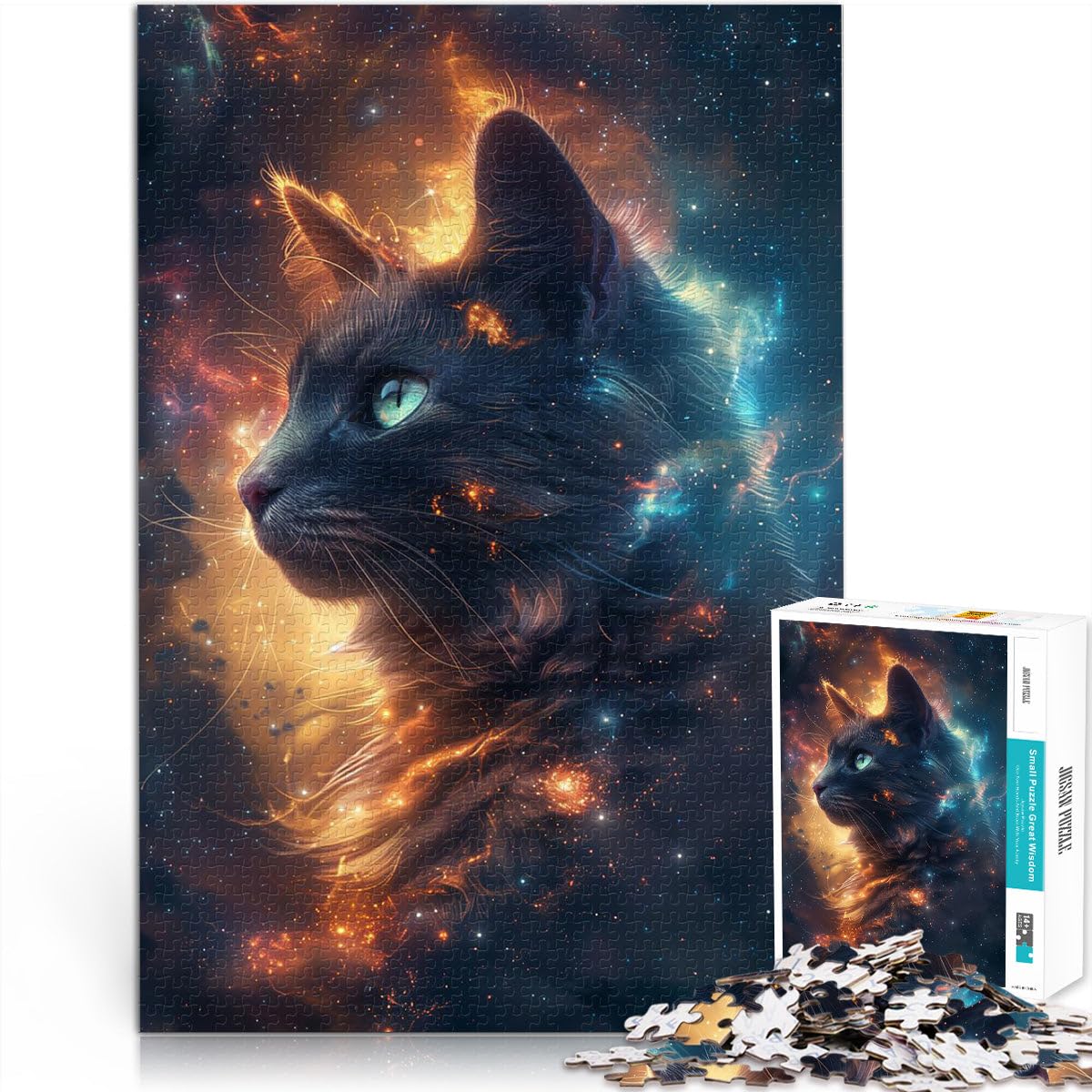 Puzzle da 2000 pezzi per adulti Galassia del gatto spaziale Fatto di carta，Adatto a partire dai 14 anni Difficile da completare ma divertente e umoristico Regali di Babbo Natale segreto。