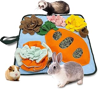 Adpartner Rabbit Toys 20"x20" Rabbit Foraging Mat, Interactive Bunny Hay Feeder for Bunnies, Washable Pet Snuffle Feeding Mat Treat Dispenser Toy for Indoor Rabbits Guinea Pigs Chinchillas Ferrets