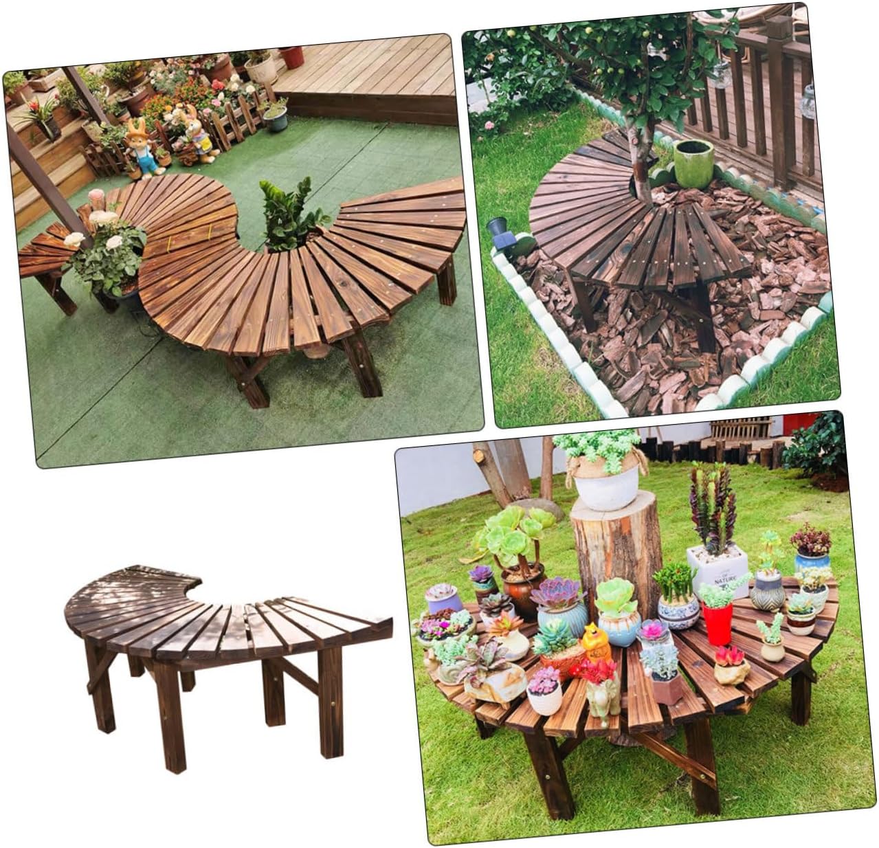 BESPORTBLE Outdoor Wooden Bench Multifunctional Garden Bench Flower Pot Shelf Storage Rack for Park