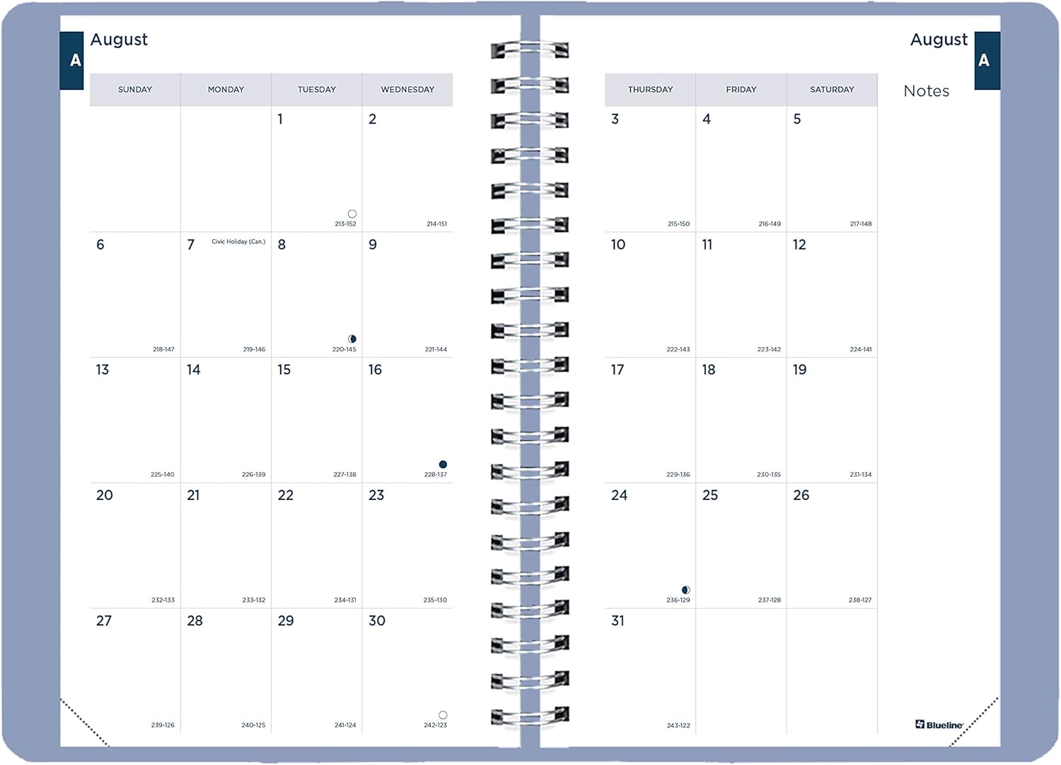 Blueline Essential Academic Daily/Monthly Planner, August 2023 to July 2024, Twin-Wire Binding, Soft Vicuana Cover, 8" x 5", Cloud Blue (CA201F.02-24)