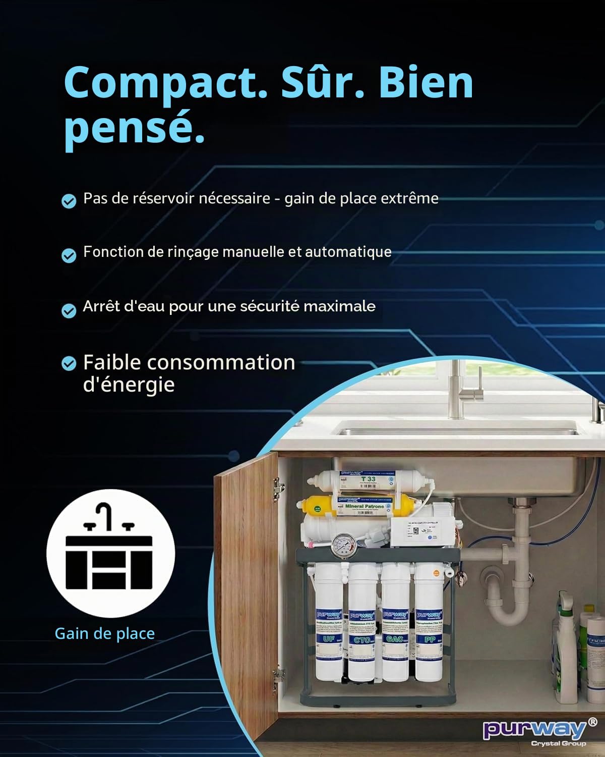 purway PUR Booster Quick 7 niveaux 600 GPD Osmoseur + Kit de filtres de rechange