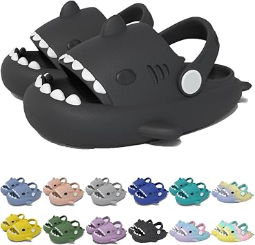 Jfxgjuv Sharklas Kids, Sharklas Originales Kids, Shark Slides Kids with Strap, Chanclas De Tiburon, Sharky Chanclas Kids Non-Slip Thick Sole Open Toe Shark Sandals