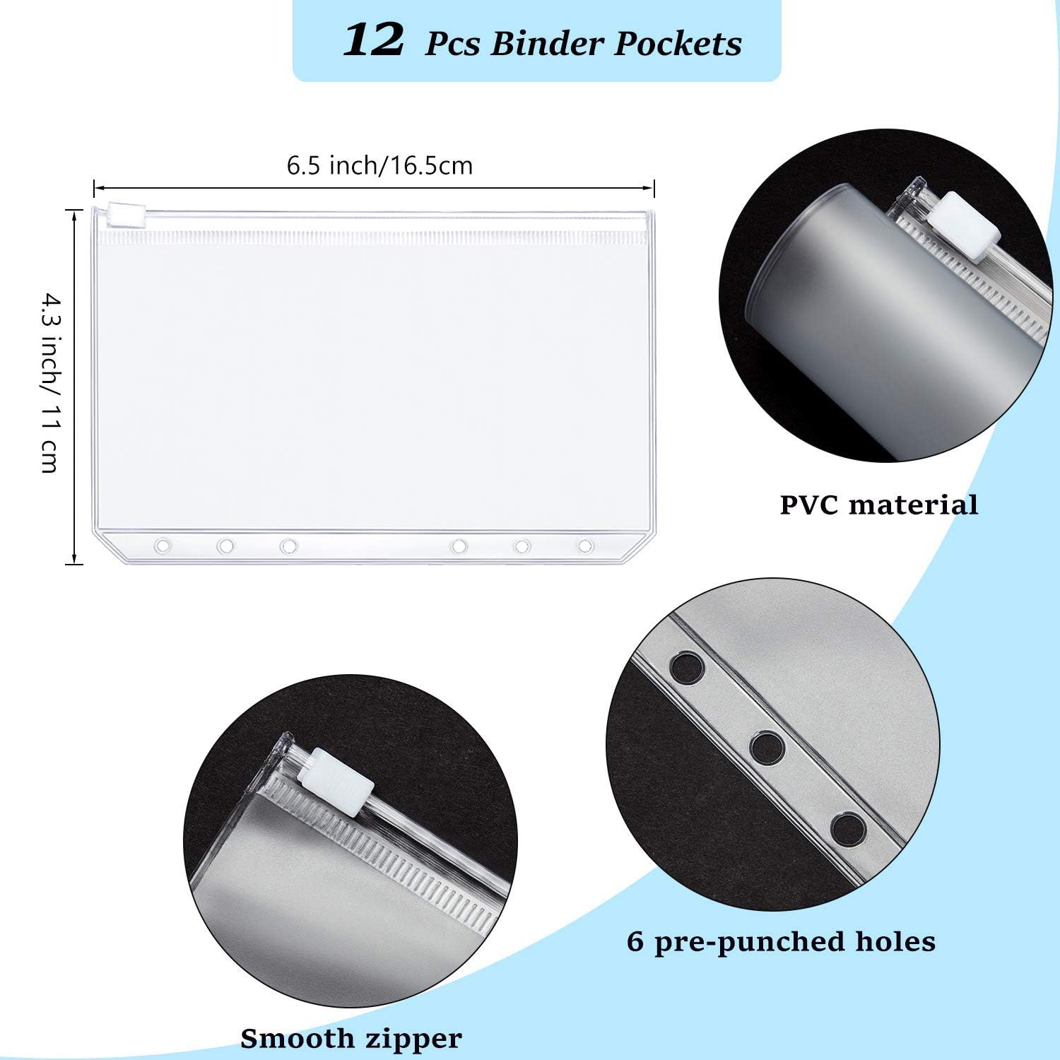A6 Soft PVC Notebook Binder Cover Budget Planner Binder Round Ring Protector with Snap Button Closure 12 Binder Pockets 6 Holes Binder Zipper Folders and 1 Pack 45 Loose Leaf Paper (Rainbow Style)