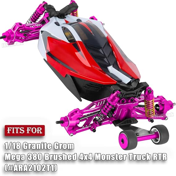 RC Upgrades Part for 1/18 Granite Grom,Shock,Drive Shaft,Arm,Steering Caster Blocks,Wheelie Bar,Link,Motor Mount Set,Slipper Clutch,Gear Fixing seat,Diff Cover Set,Dustproof Guard,Pink
