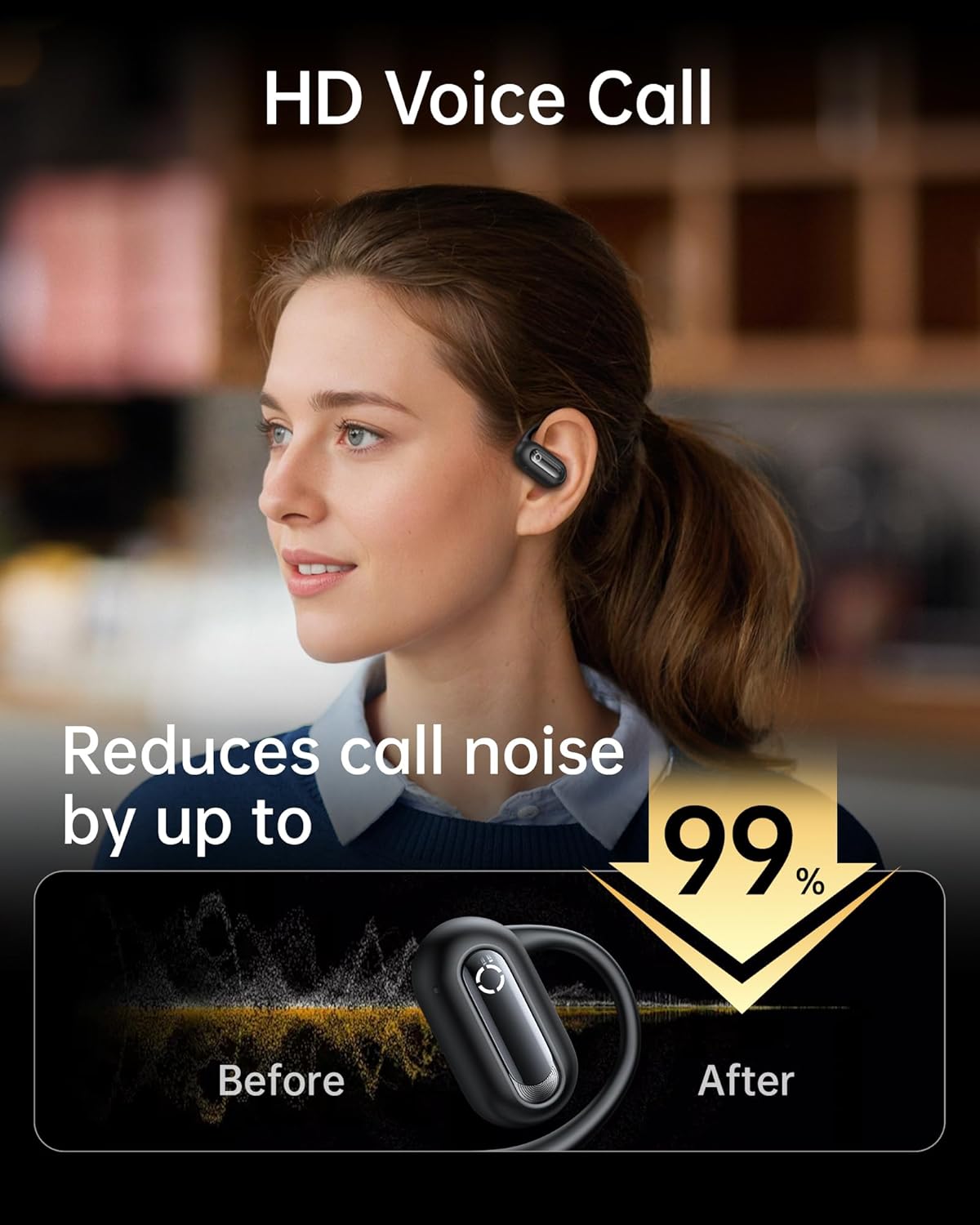 Open Ear Bluetooth Earbuds with 60H Playtime, Bluetooth 5.4 Wireless Headphones, IPX5 Waterproof Sound Earphones, Comfortable Earhooks for Running, Gym, Travel-Hands-Free Calls (Black) - Image 3